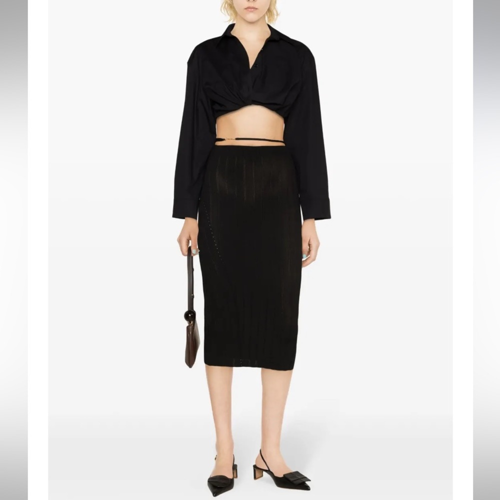 NEW without tag Black Ribbed Knit Maxi Skirt with Side Tie